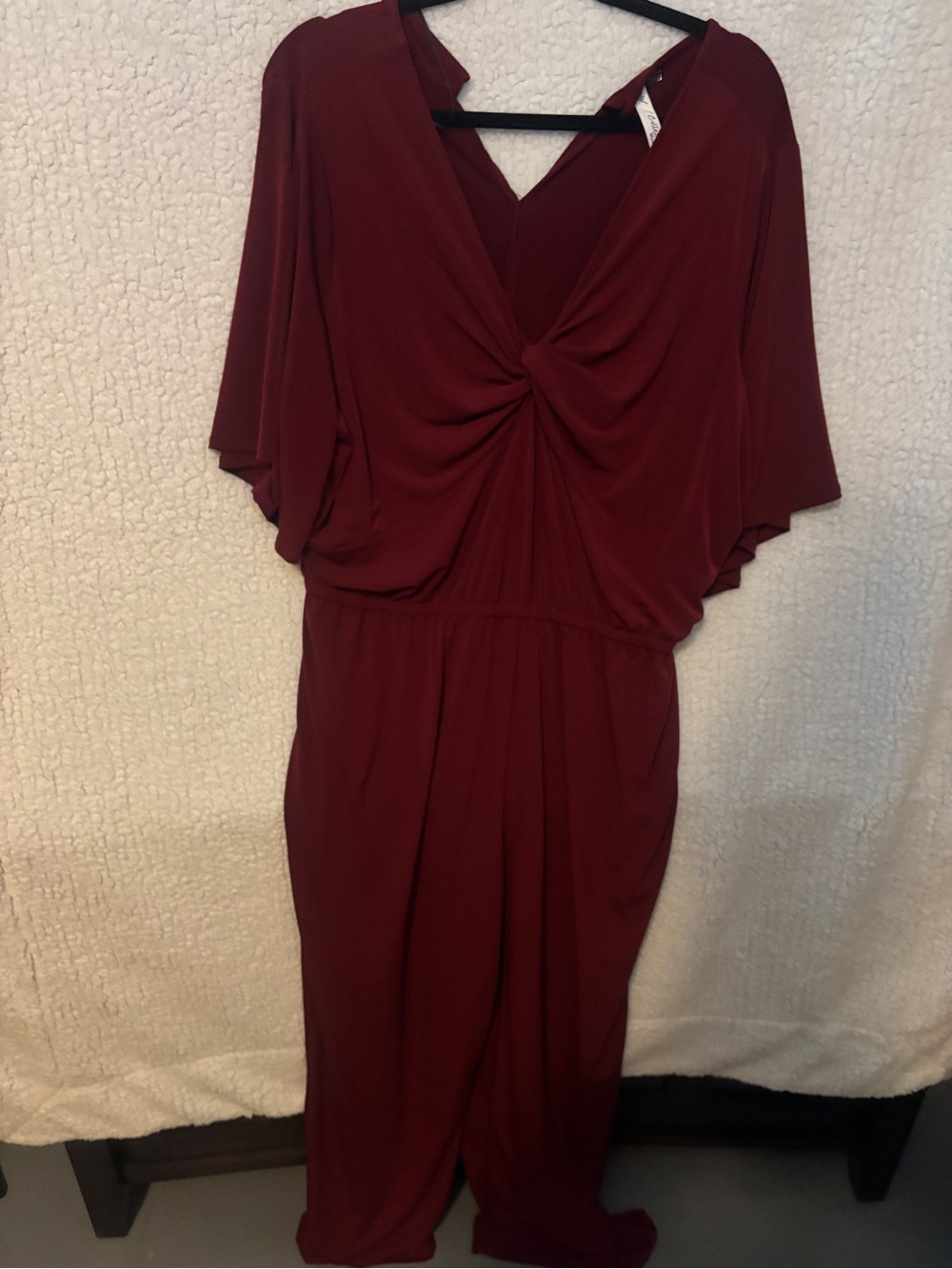 NY Collection Twist-Front Plus Size Maroon Maxi Dress in Maroon